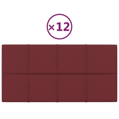 vidaXL Paneles de pared 12 uds tela rojo tinto 60x30 cm 2,16 m²