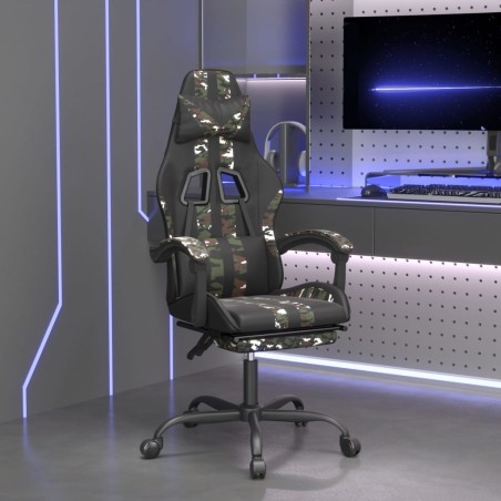 vidaXL Silla gaming giratoria y reposapiés cuero sintético