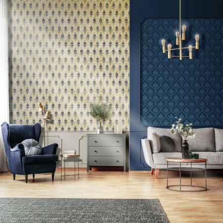 Noordwand Papel de pared Topchic Classic Ornaments azul marino