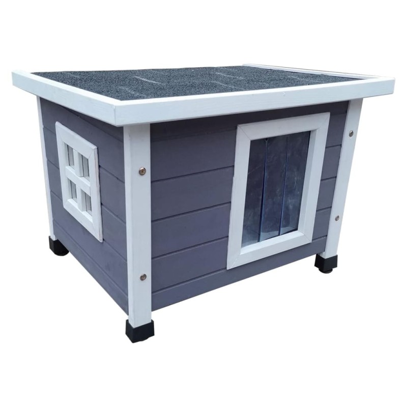 @Pet Casa de exterior de gato XL madera gris y blanco 68,5x54x51,5 cm @Pet Casa de exterior de gato XL madera gris y blanco 68,5x54x51,5 cm