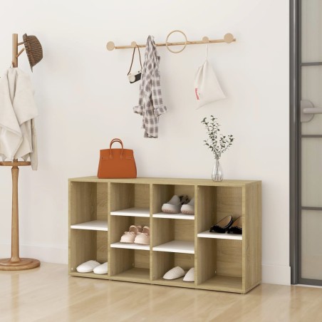 vidaXL Banco zapatero contrachapada blanco y roble103x30x54,5 cm