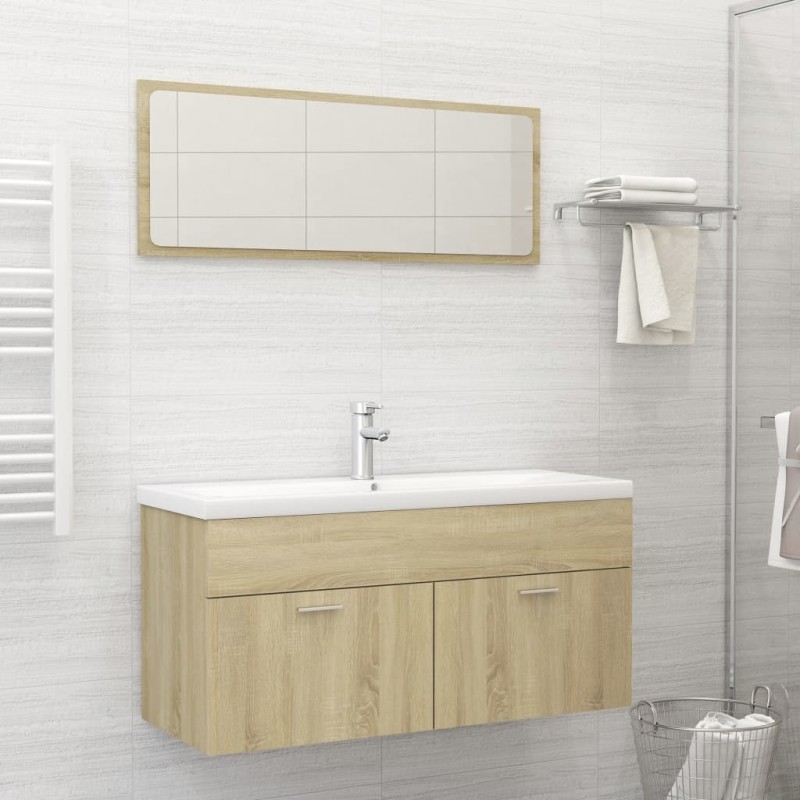 vidaXL Set de muebles de baño 2 pzas contrachapada roble Sonoma vidaXL Set de muebles de baño 2 pzas contrachapada roble Sonoma