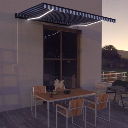 vidaXL Toldo con LED y sensor de viento azul y blanco 400x300 cm