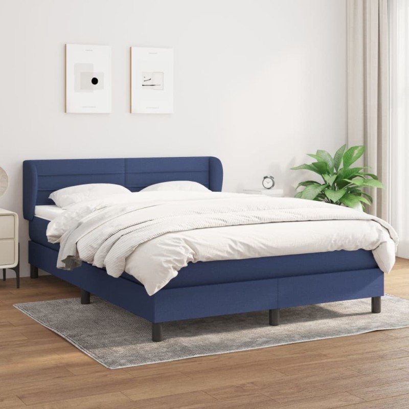 vidaXL Cama box spring con colchón tela azul 140x200 cm vidaXL Cama box spring con colchón tela azul 140x200 cm