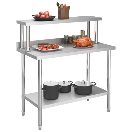 vidaXL Mesa de trabajo de cocina con estante acero inox 120x60x120 cm