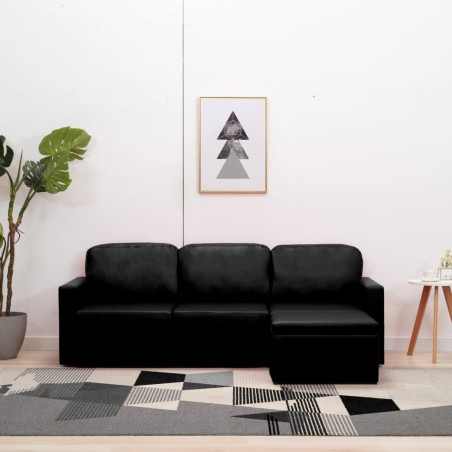 vidaXL Sofá cama modular de 3 plazas cuero sintético negro
