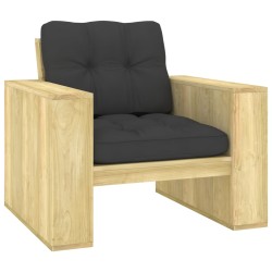 vidaXL Silla de jardín y cojines gris antracita madera pino impregnada