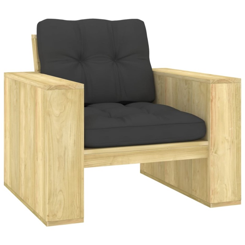 vidaXL Silla de jardín y cojines gris antracita madera pino impregnada vidaXL Silla de jardín y cojines gris antracita madera pino impregnada