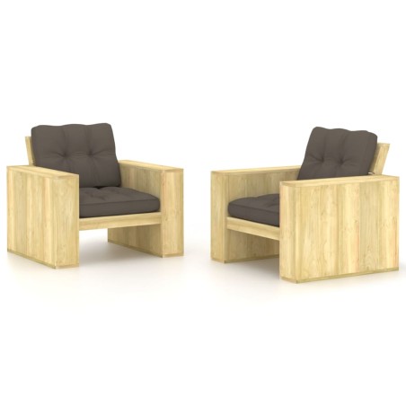 vidaXL Silla de jardín cojines 2 uds gris taupe madera pino impregnada