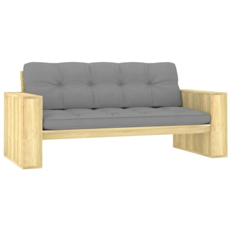 vidaXL Banco de jardín y cojines gris madera de pino impregnada 179 cm