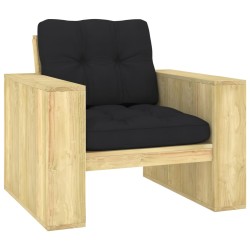 vidaXL Silla de jardín y cojines negro madera pino impregnada