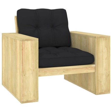 vidaXL Silla de jardín y cojines negro madera pino impregnada