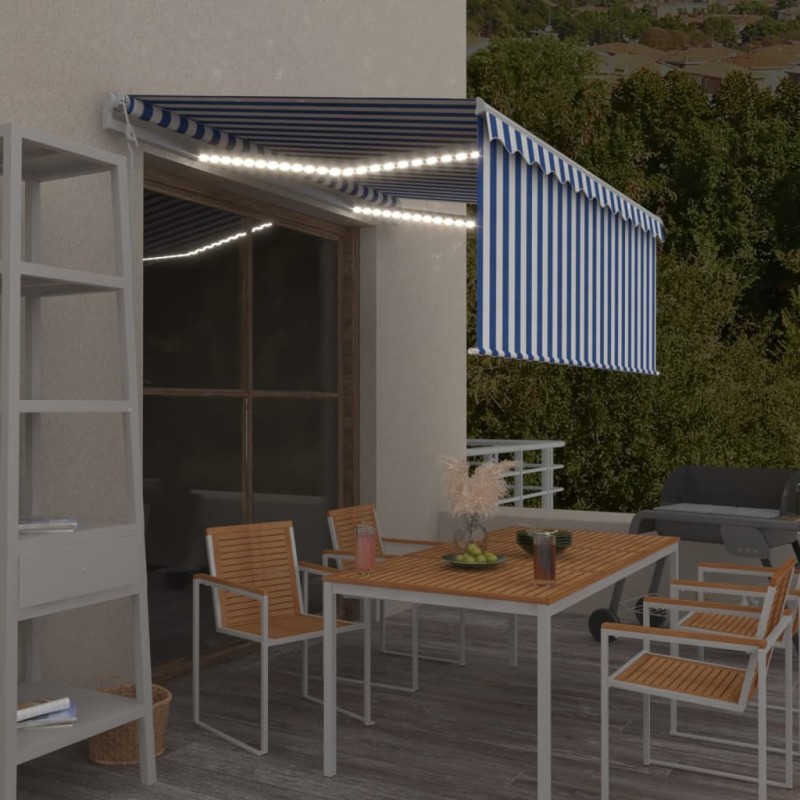 vidaXL Toldo automático persiana LED sensor viento azul blanco 3x2,5 m vidaXL Toldo automático persiana LED sensor viento azul blanco 3x2,5 m