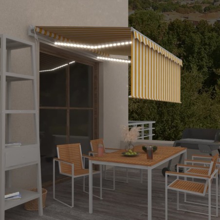 vidaXL Toldo automático persiana, LED y sensor amarillo/blanco 3x2,5 m  