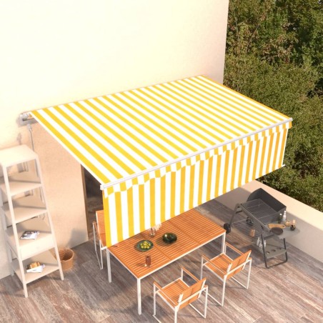 vidaXL Toldo automático retráctil con persiana amarillo y blanco 5x3 m
