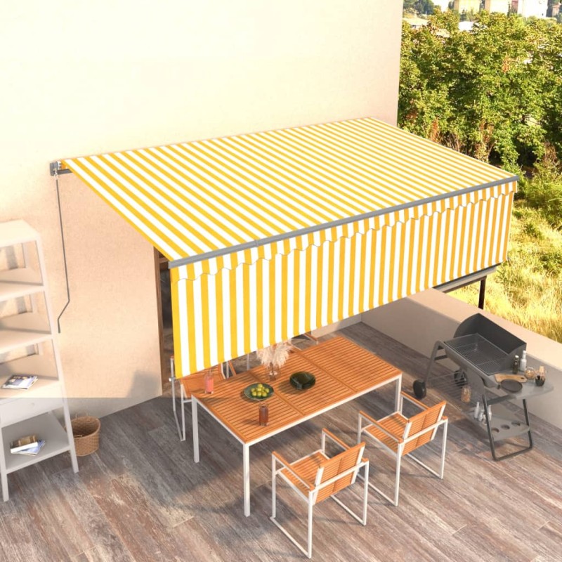 vidaXL Toldo retráctil manual con persiana amarillo y blanco 5x3 m vidaXL Toldo retráctil manual con persiana amarillo y blanco 5x3 m