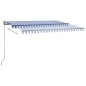 vidaXL Toldo automático LED sensor de viento azul y blanco 450x350 cm vidaXL Toldo automático LED sensor de viento azul y blanco 450x350 cm