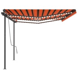 vidaXL Toldo manual retráctil con LED naranja y marrón 6x3 m