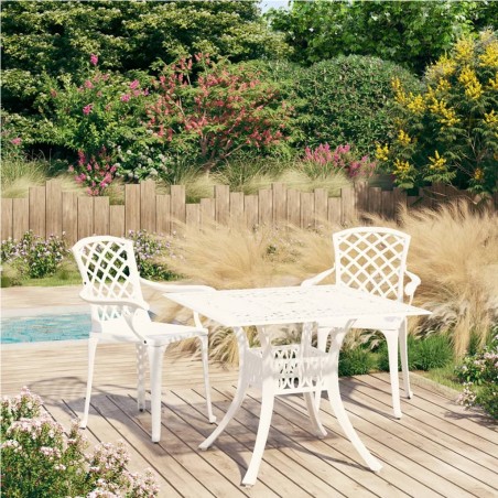 vidaXL Mesa y sillas de bistró 3 piezas aluminio fundido blanco