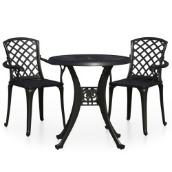 vidaXL Mesa y sillas de bistró 3 piezas aluminio fundido negro