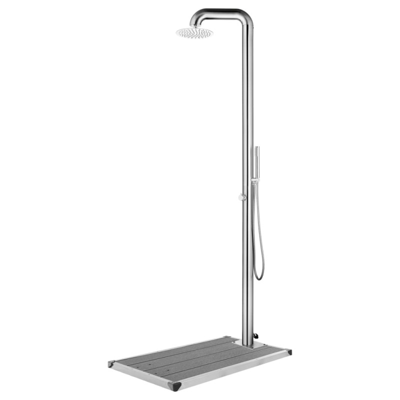 vidaXL Ducha de jardín con base gris 230 cm acero inoxidable vidaXL Ducha de jardín con base gris 230 cm acero inoxidable