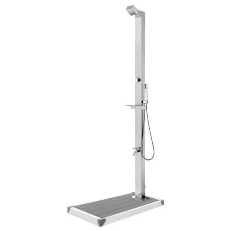 vidaXL Ducha de jardín con base gris 225 cm acero inoxidable