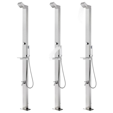 vidaXL Ducha de jardín con base gris 225 cm acero inoxidable