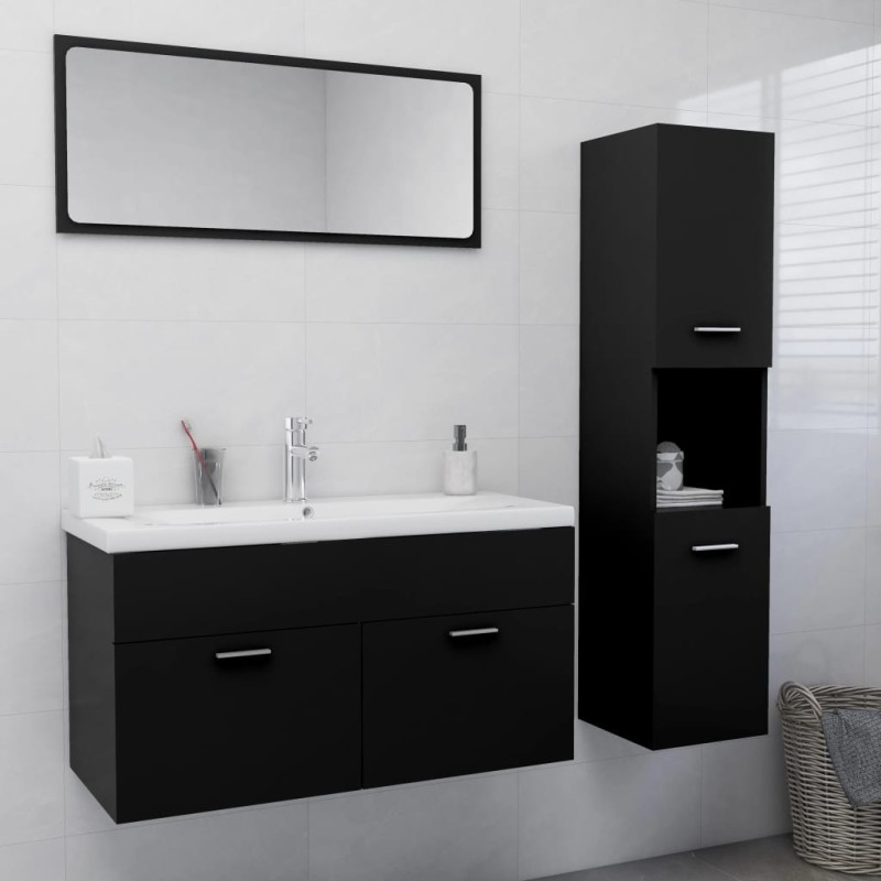 vidaXL Juego de muebles de baño madera de ingeniería negro vidaXL Juego de muebles de baño madera de ingeniería negro