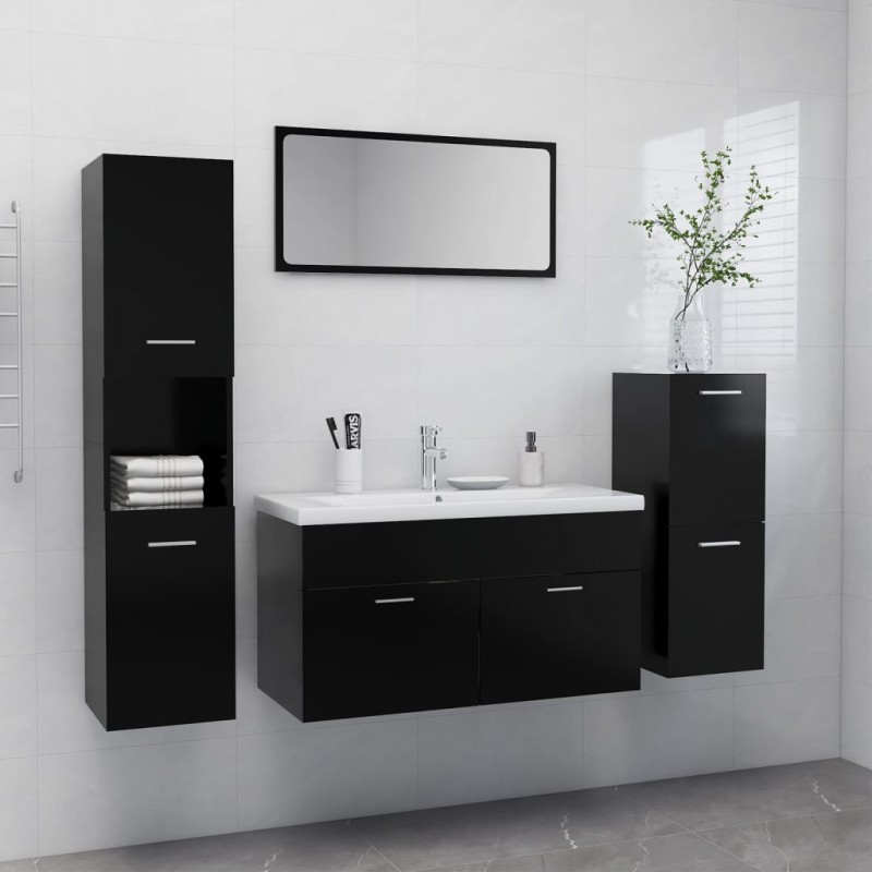 vidaXL Juego de muebles de baño madera de ingeniería negro vidaXL Juego de muebles de baño madera de ingeniería negro