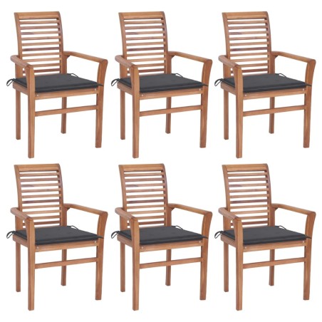 vidaXL Sillas de comedor 6 uds madera teca con cojines gris antracita