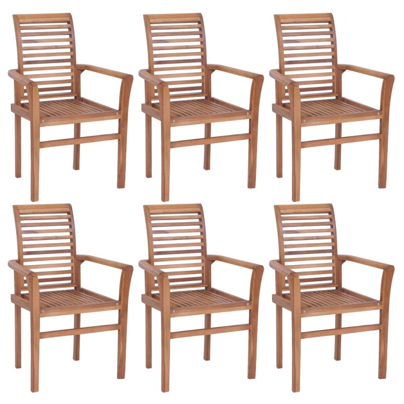 vidaXL Sillas de comedor apilables 6 unidades teca maciza vidaXL Sillas de comedor apilables 6 unidades teca maciza