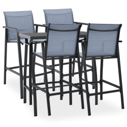 vidaXL Mesa alta y taburetes de bar de jardín 5 piezas negro y gris