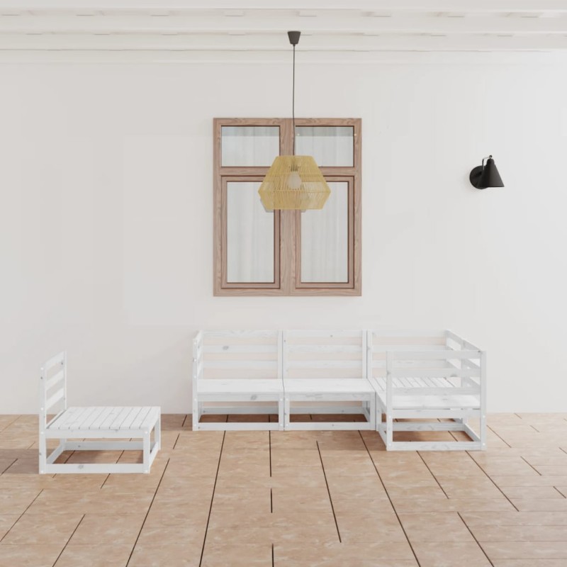 vidaXL Set de salón de jardín de 5 piezas blanco madera maciza de pino vidaXL Set de salón de jardín de 5 piezas blanco madera maciza de pino
