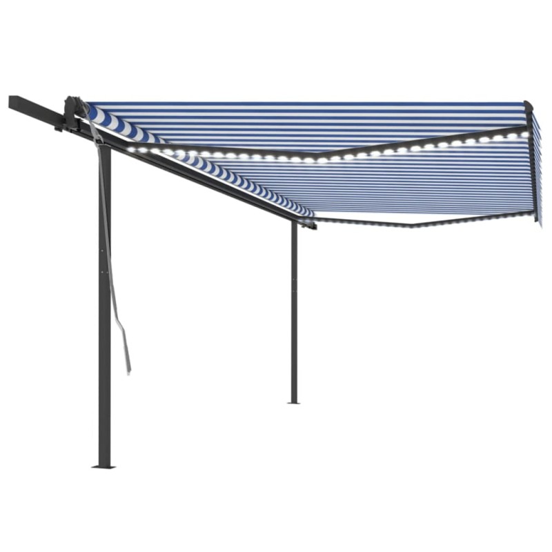 vidaXL Toldo manual retráctil con LED azul y blanco 5x3 m vidaXL Toldo manual retráctil con LED azul y blanco 5x3 m