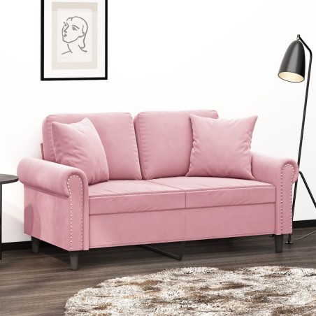 vidaXL Sofá de 2 plazas con cojines terciopelo rosa 120 cm