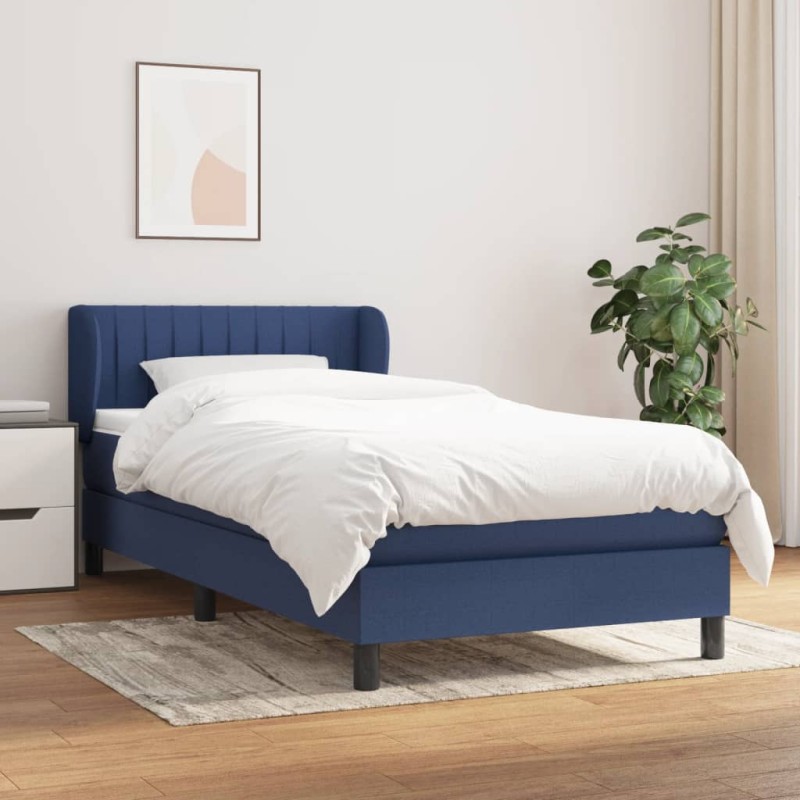 vidaXL Cama box spring con colchón tela azul 90x190 cm vidaXL Cama box spring con colchón tela azul 90x190 cm