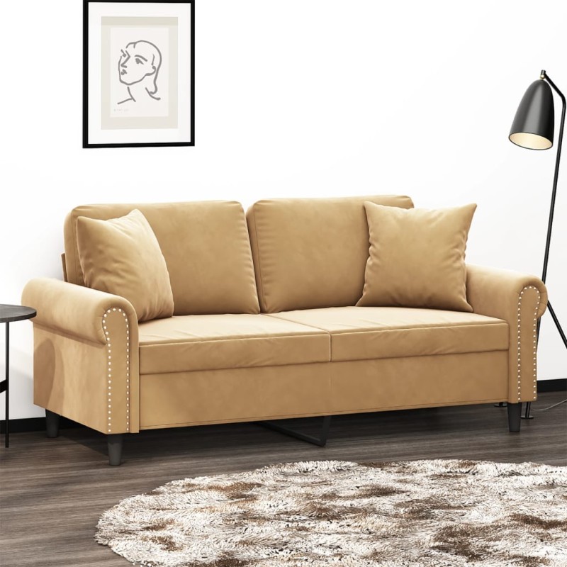 vidaXL Sofá de 2 plazas con cojines terciopelo marrón 140 cm vidaXL Sofá de 2 plazas con cojines terciopelo marrón 140 cm