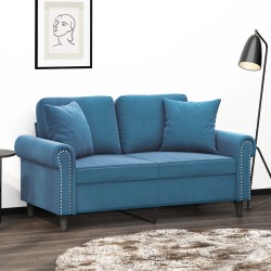 vidaXL Sofá de 2 plazas con cojines terciopelo azul 120 cm