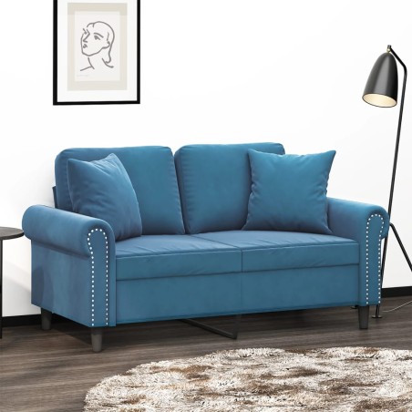 vidaXL Sofá de 2 plazas con cojines terciopelo azul 120 cm