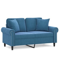 vidaXL Sofá de 2 plazas con cojines terciopelo azul 120 cm