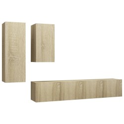 vidaXL Set muebles de salón TV 4 piezas madera ingeniería roble Sonoma