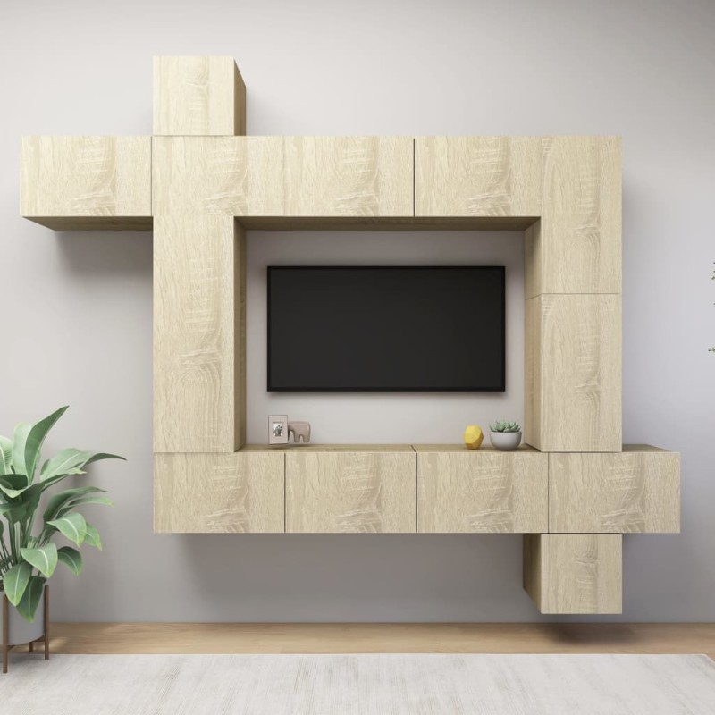 vidaXL Set muebles de salón TV 9 piezas madera ingeniería roble Sonoma vidaXL Set muebles de salón TV 9 piezas madera ingeniería roble Sonoma