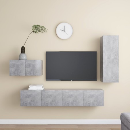 vidaXL Set muebles de salón TV 4 pzas madera ingeniería gris hormigón