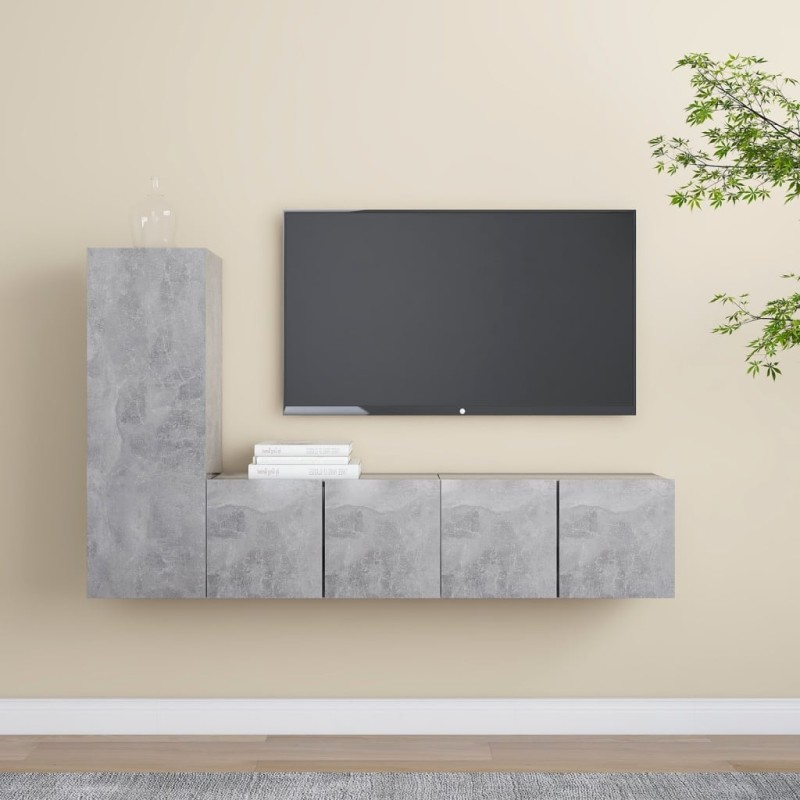 vidaXL Set muebles de salón TV 3 pzas madera ingeniería gris hormigón vidaXL Set muebles de salón TV 3 pzas madera ingeniería gris hormigón