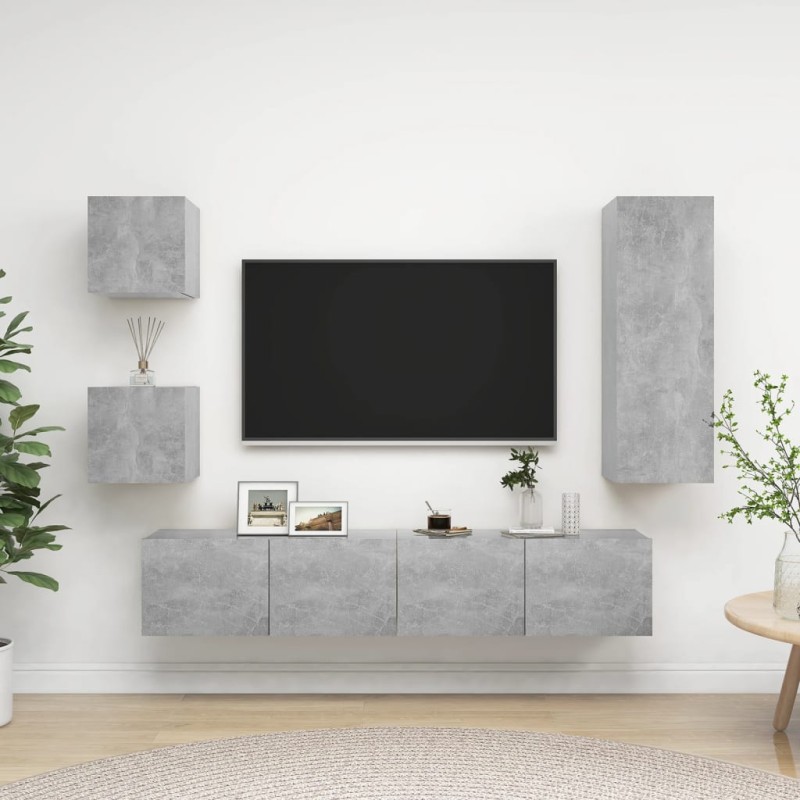 vidaXL Set muebles de salón TV 5 pzas madera ingeniería gris hormigón