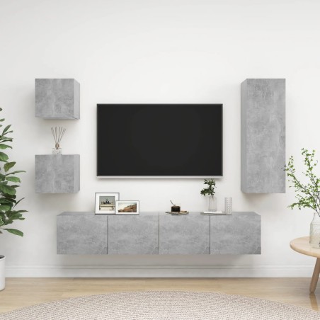 vidaXL Set muebles de salón TV 5 pzas madera ingeniería gris hormigón