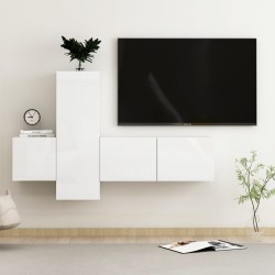vidaXL Muebles de salón 3 pzas madera ingeniería blanco brillo