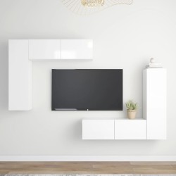 vidaXL Set de muebles de salón 4 pzas madera ingeniería blanco brillo