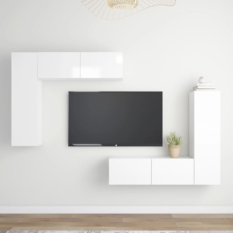 vidaXL Set de muebles de salón 4 pzas madera ingeniería blanco brillo