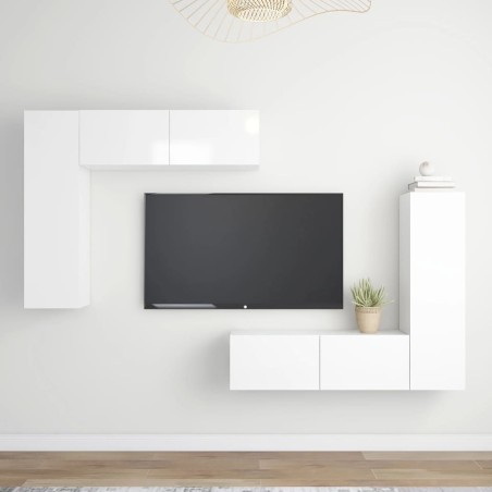 vidaXL Set de muebles de salón 4 pzas madera ingeniería blanco brillo